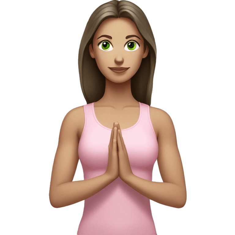 White brunette green eyes yoga girl light pink clothes  emoji