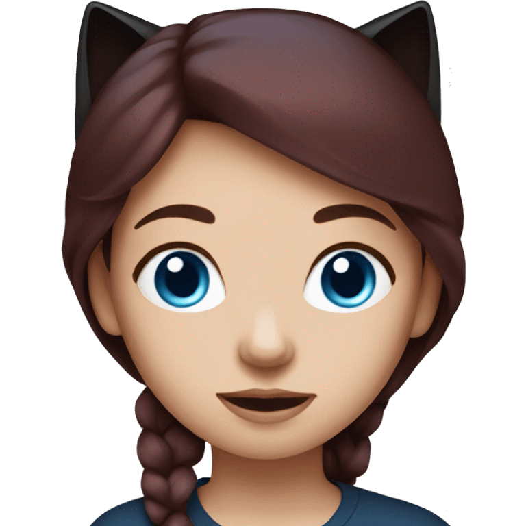 Dark red haired girl with blue eyes and her black cat emoji