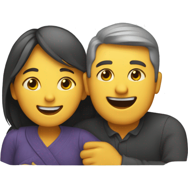 Man and woman sharing a joyful hug emoji