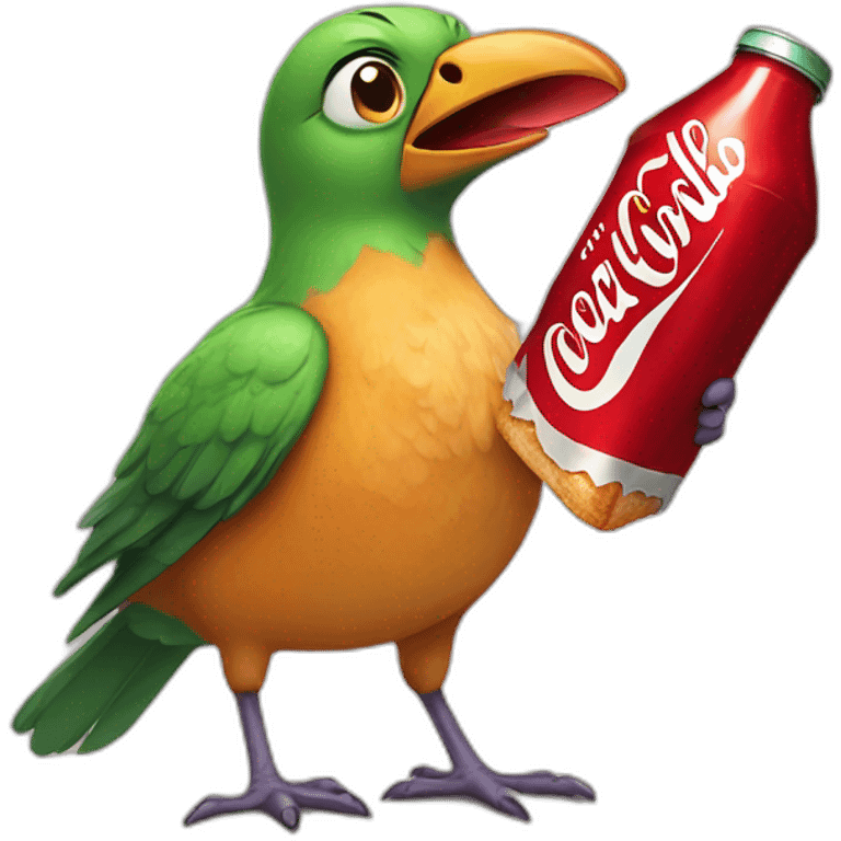 bird eating pizza with coca cola emoji