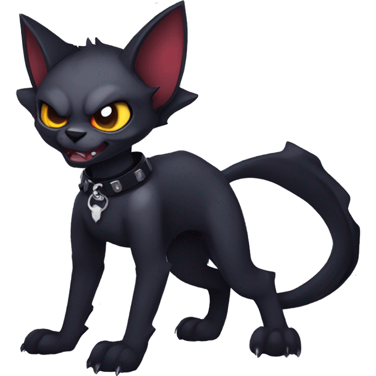  cool edgy anthro dark-themed animal vampiric bat-cat-hybrid Fakemon  with a collar full body emoji