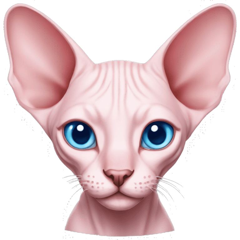 Pink sphynx with blue eyes and big smile emoji