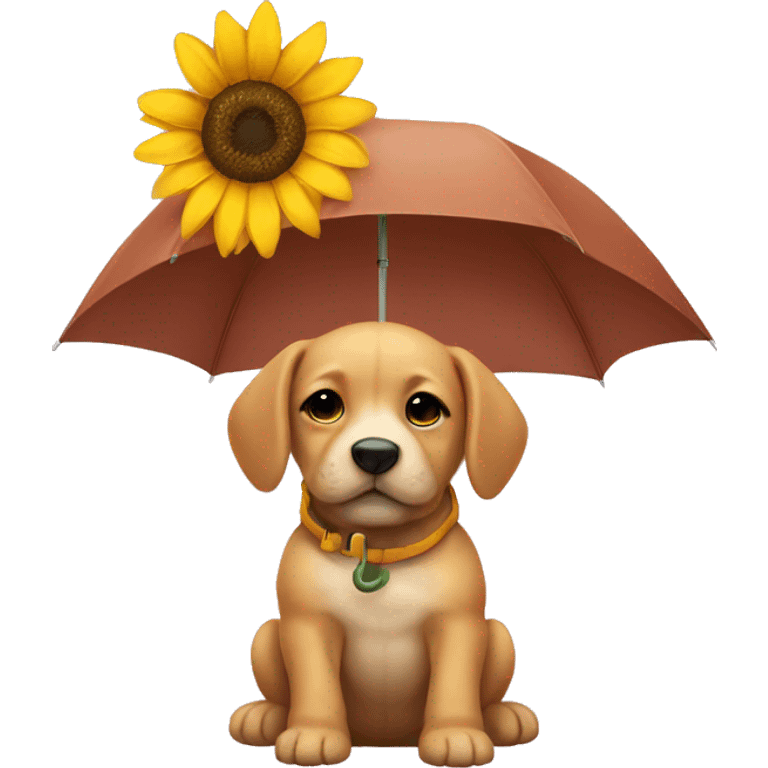 a puppy wearing a sunflower shaped umbrella emoji