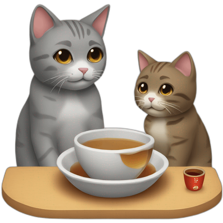 grey and brown cat drinking saki together emoji