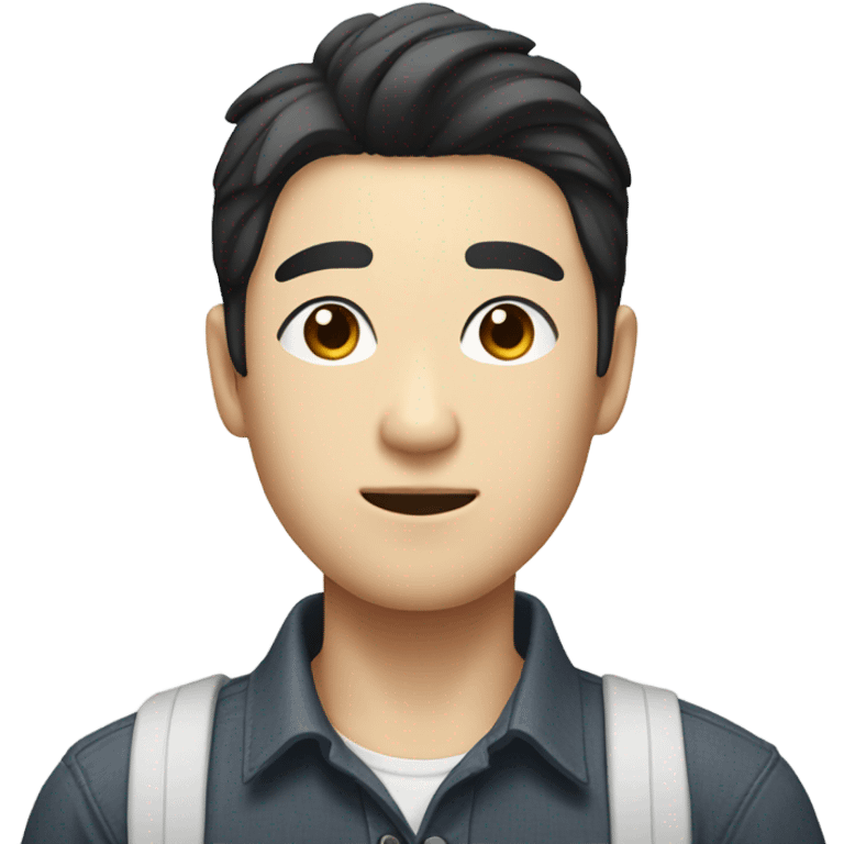 man from japan with white skin and black hair, wear casual shirt , closeout face emoji