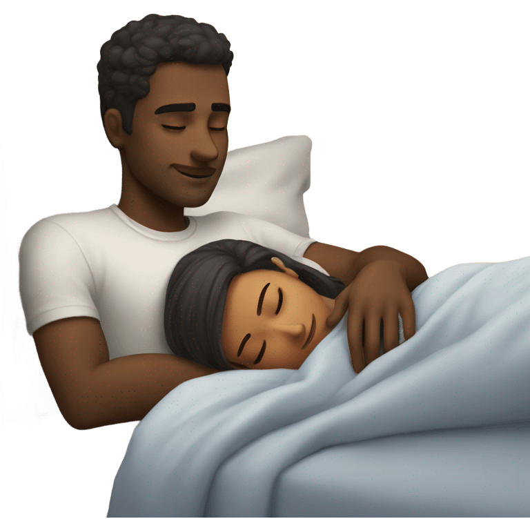 a guy sleeping in a bed with a girl emoji