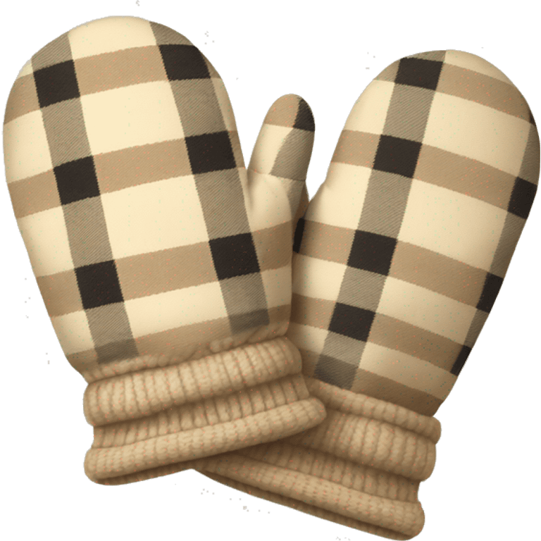 pair of plaid beige winter mits emoji