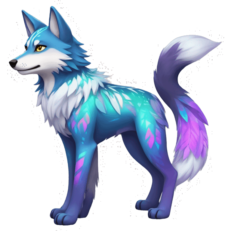 Colorful Shiny Fionbri-Falvie-sparkle-wolf-sona with tribal markings full body emoji