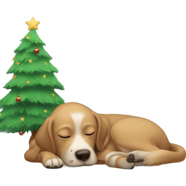 Dog asleep under Christmas tree emoji