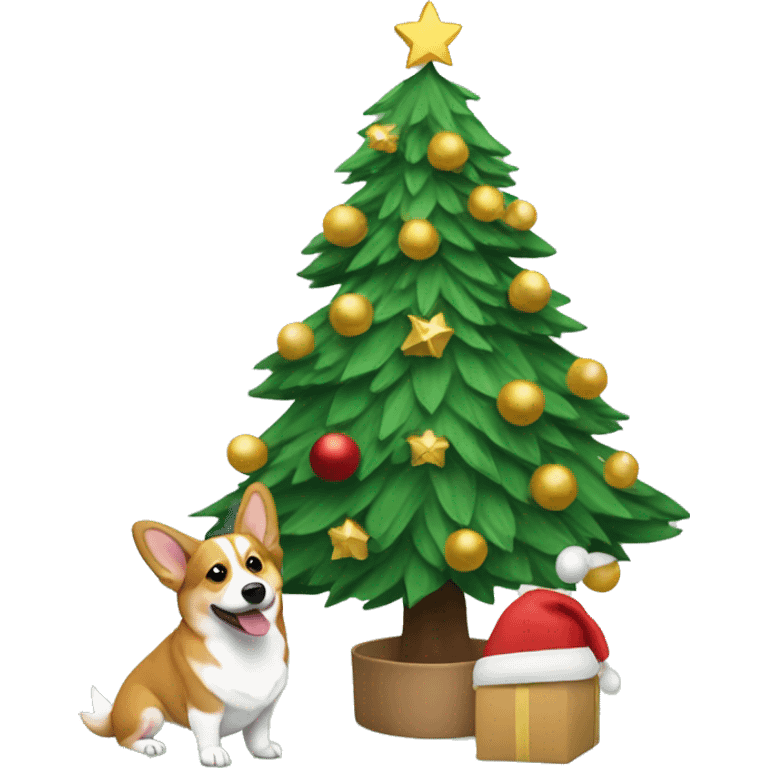 Christmas tree with corgi in front emoji