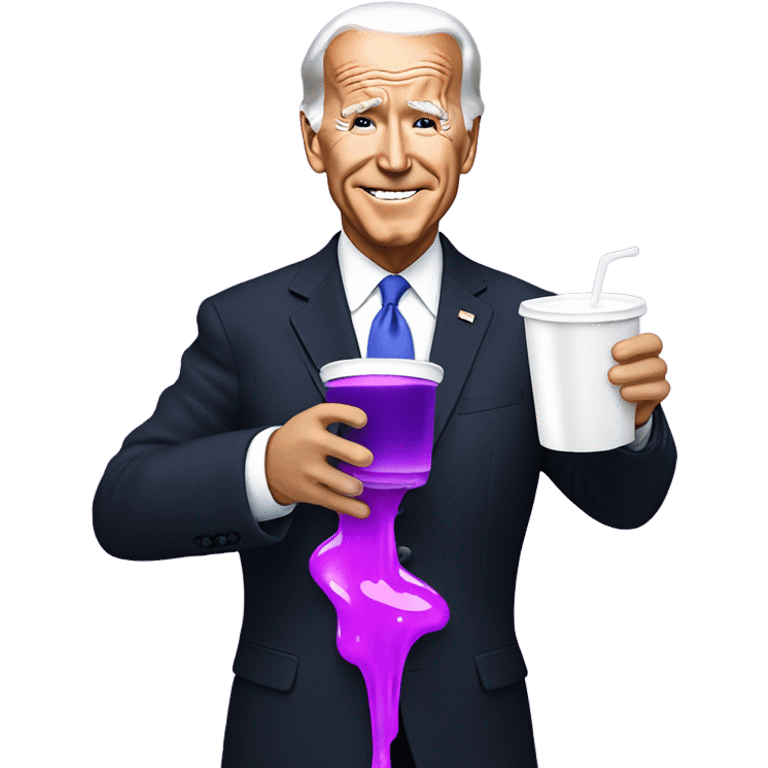 biden with purple liquid spilling out of white cup emoji