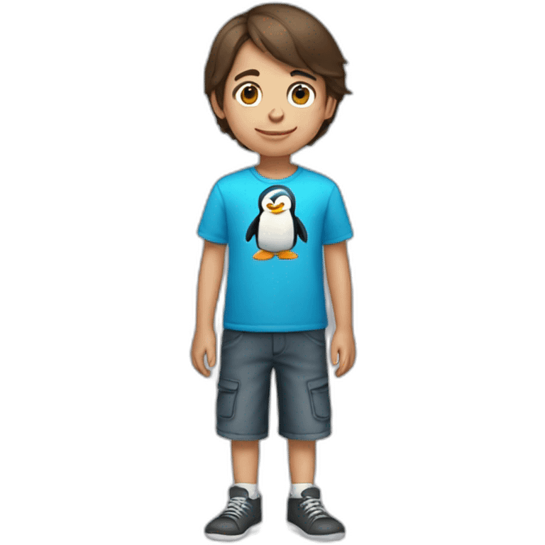 10 year old brown haired boy with penguin t-shirt emoji