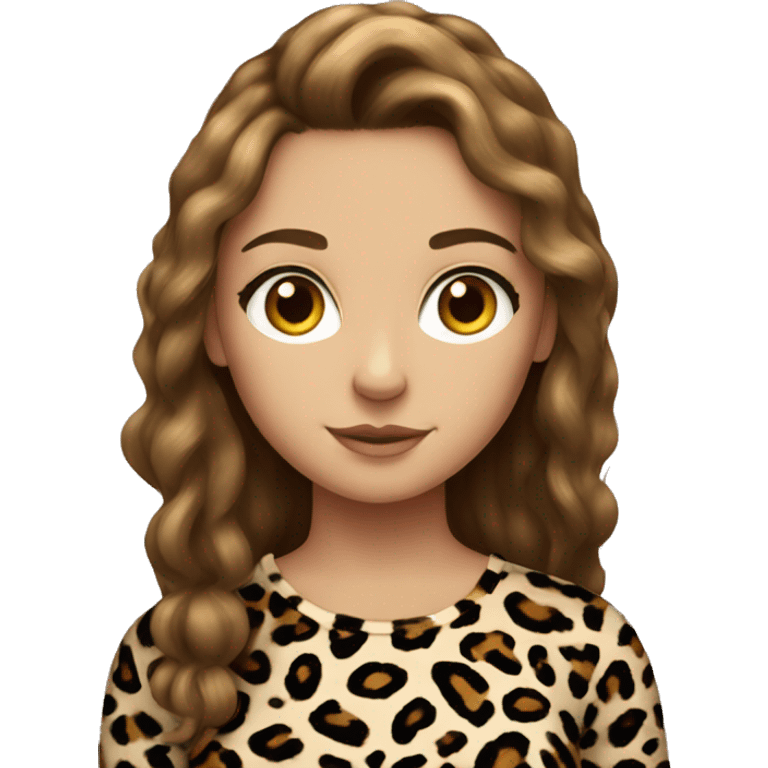 Teenage long brown haired girl wearing a leopard print top emoji