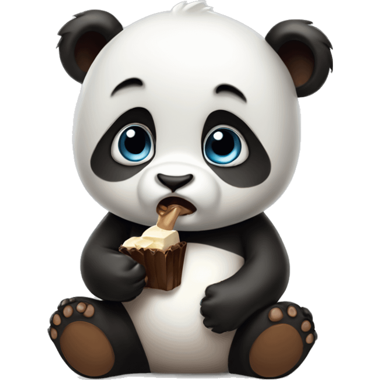 Sad baby panda eating chocolate emoji