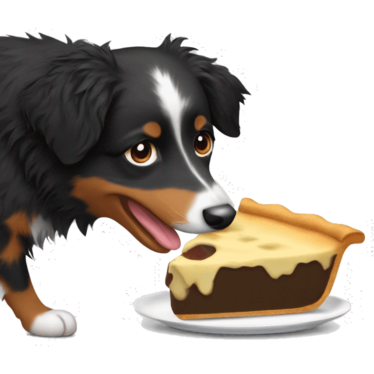 Small black australian shepherd dog eating pie  emoji