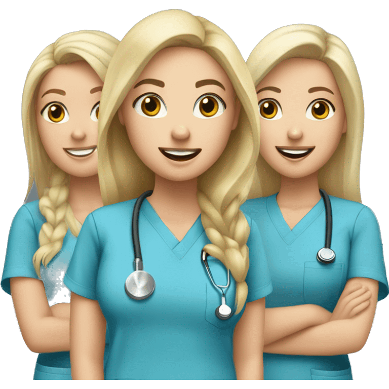 Three girls one brunette white girl two blonde girls in scrubs  emoji