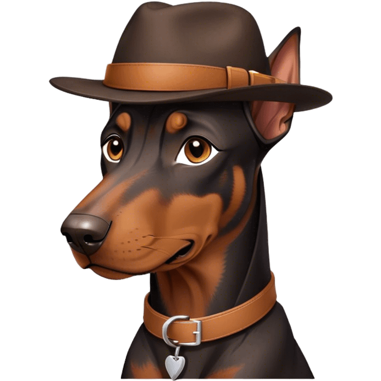 Doberman wearing a hat and a collar with 7/97 on it emoji