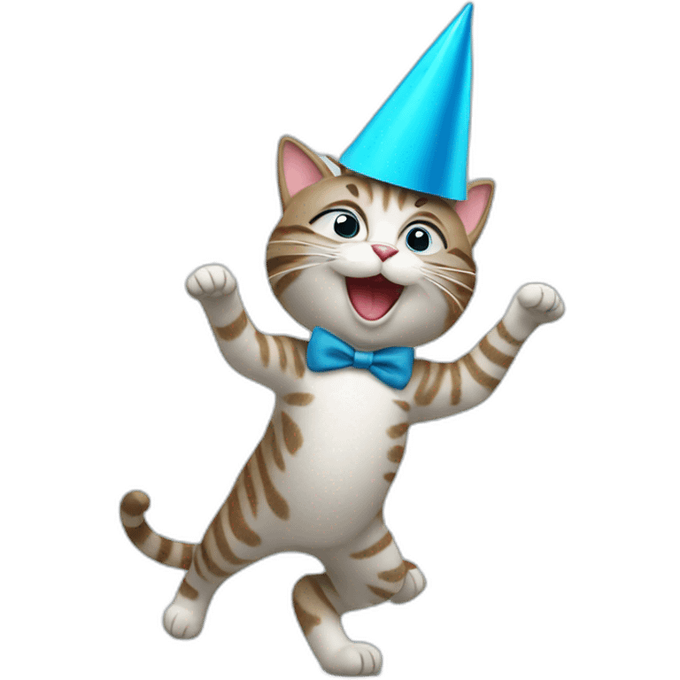 dancing cat with a party hat in blue emoji