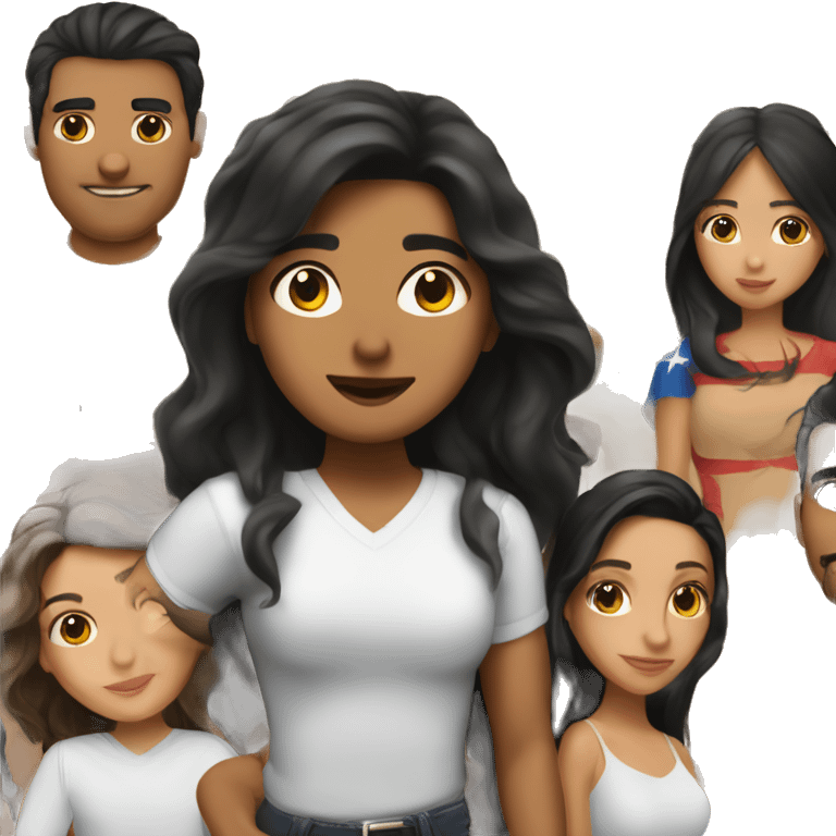 Puerto Rican man with brown hair and Puerto Rican woman kissing with long black hair emoji