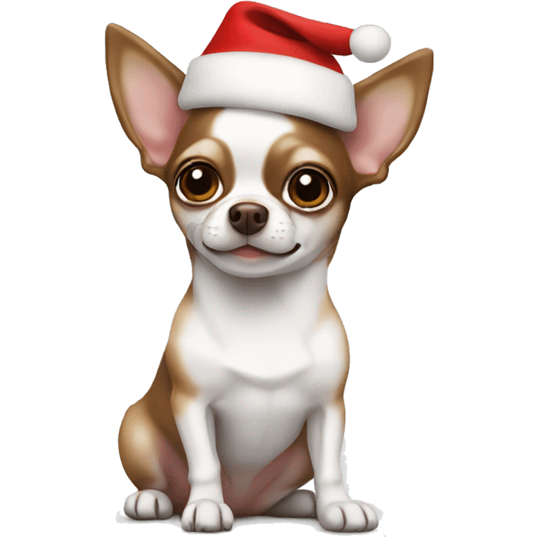 White and brown chihuahua with Christmas hat  emoji