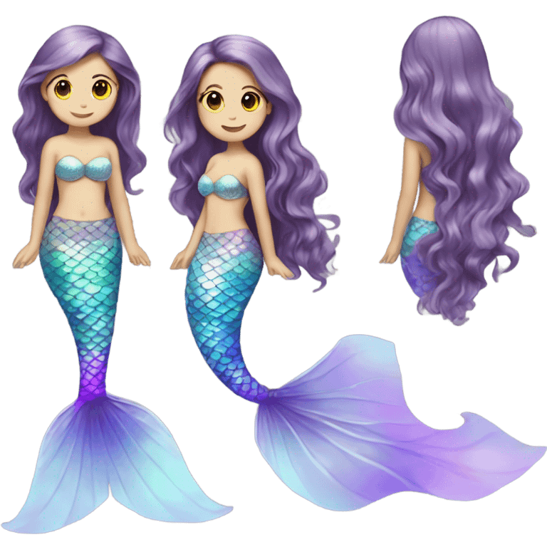 Iridescent mermaid tail full body white girl long hair brown and purple emoji