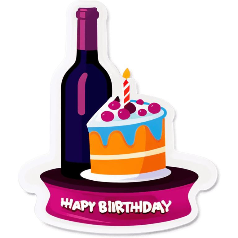 White glass of wine with bottle and birthday cake emoji