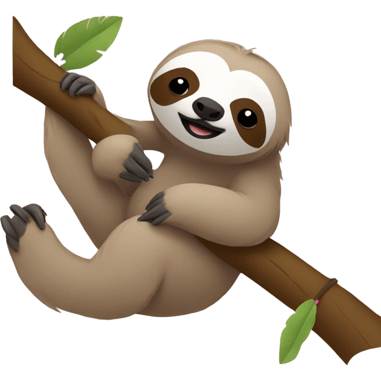 sloth with baby pink bow laying on tree branch emoji