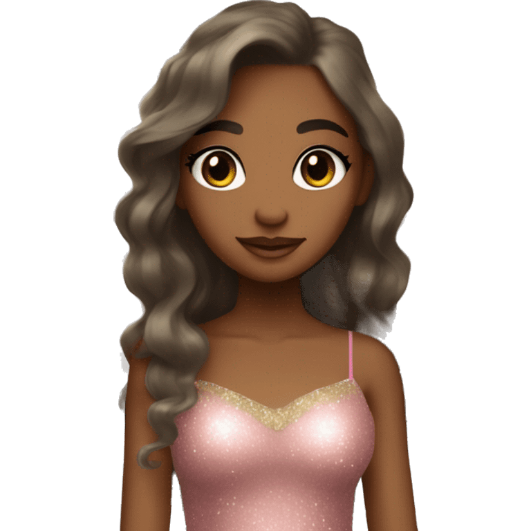 Brown skin fairy with long brown hair sage green dress pink sparkly eyeshadow and long eyelashes and wings emoji