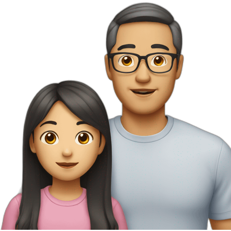 An Asian dad with glasses and his daughter  emoji