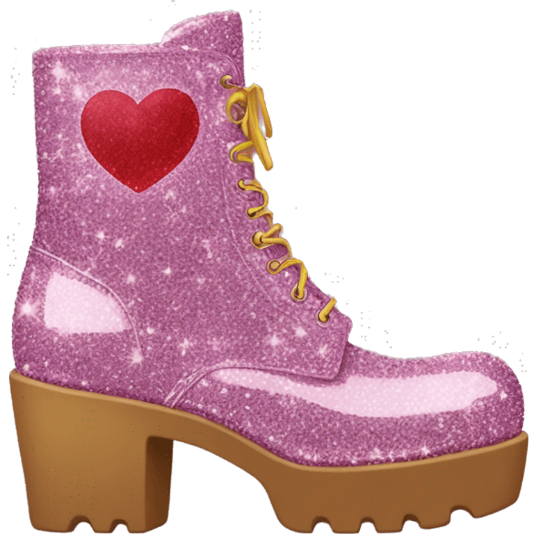 glittery platform boots with heart on side emoji