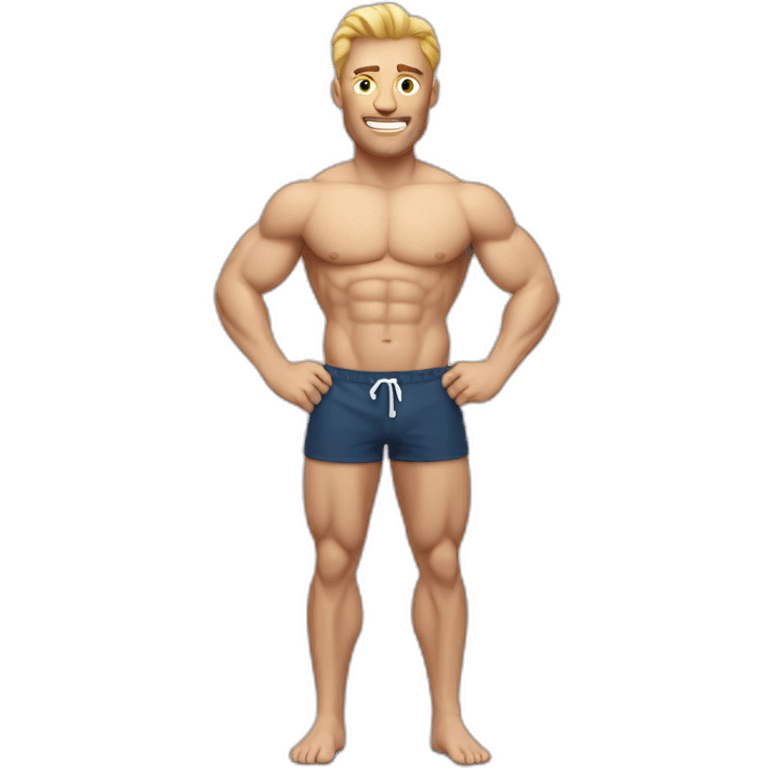 Muscle white man in swimshorts emoji