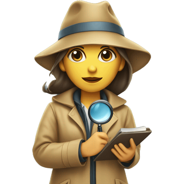 girl in a detective costume, in a raincoat, with a hat and a magnifying glass in her hands emoji