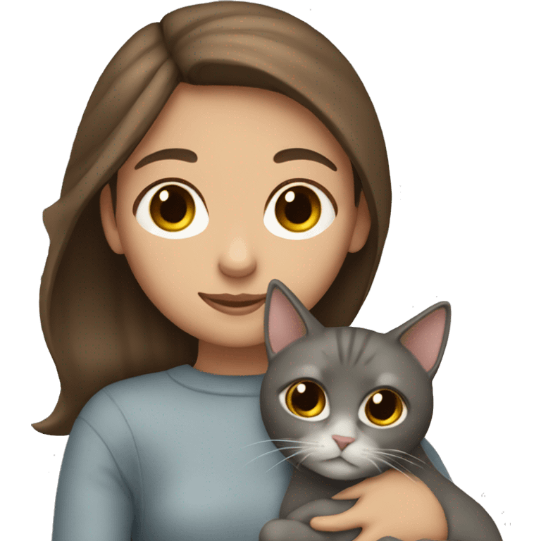 Brown hair girl who’s cuddling a grey cat emoji