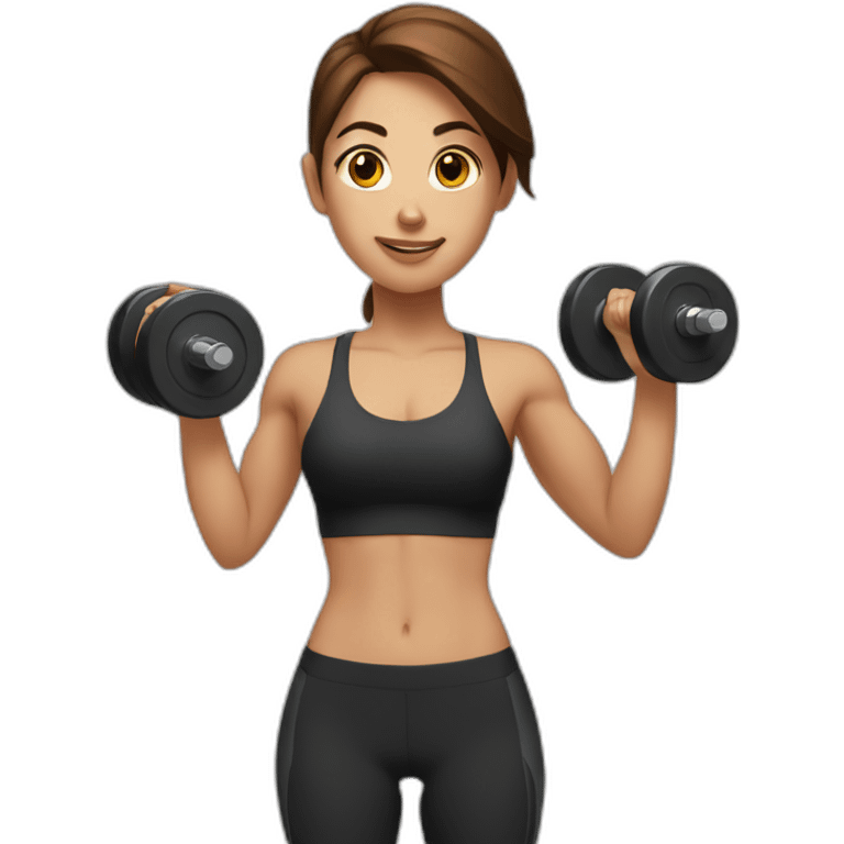 White fitness girl with brown hair with dumbbells in their hands emoji