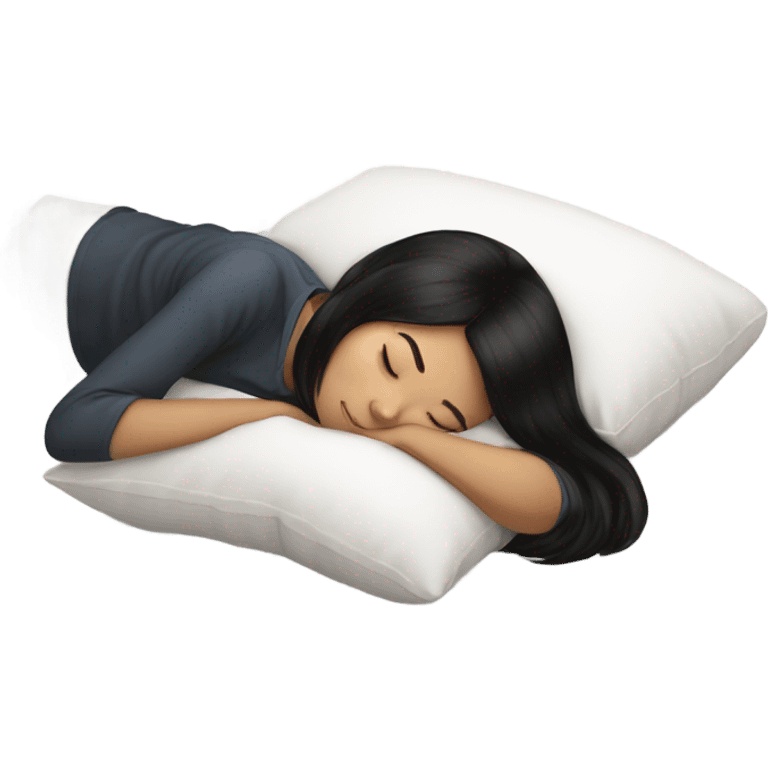 black hair asian teenage girl sleeping on white pillow  emoji