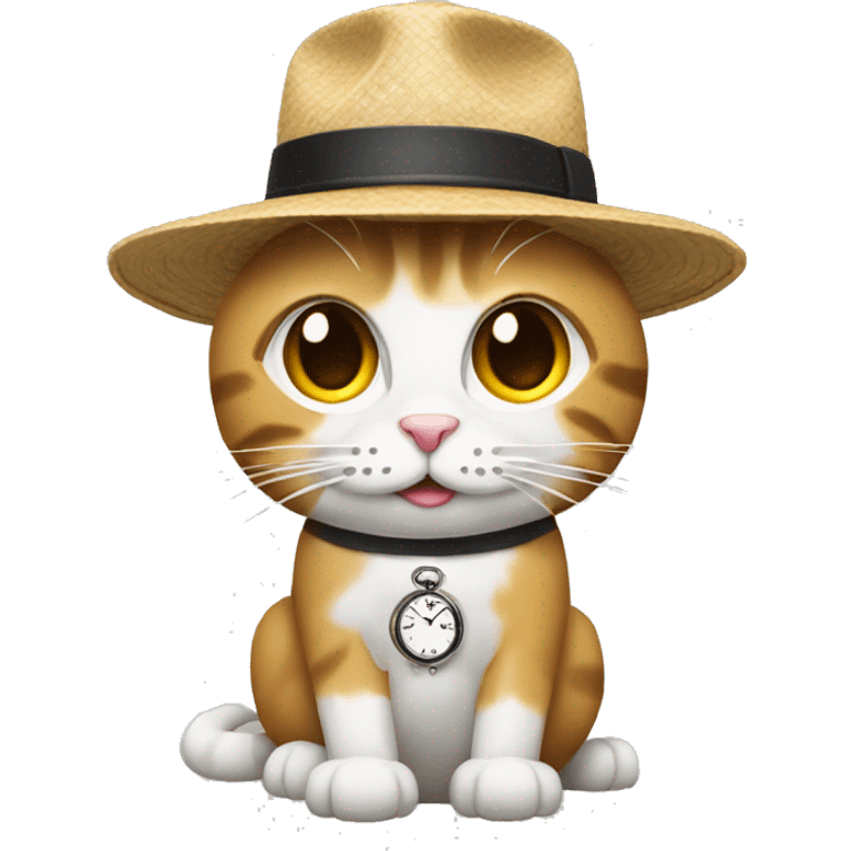 combine emojis to create a cat wearing a woman's hat and a watch emoji