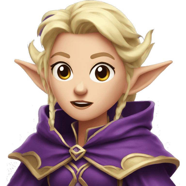 enraged steam from ears, Noble female Elf with Elf ears and blonde hair and purple robes emoji