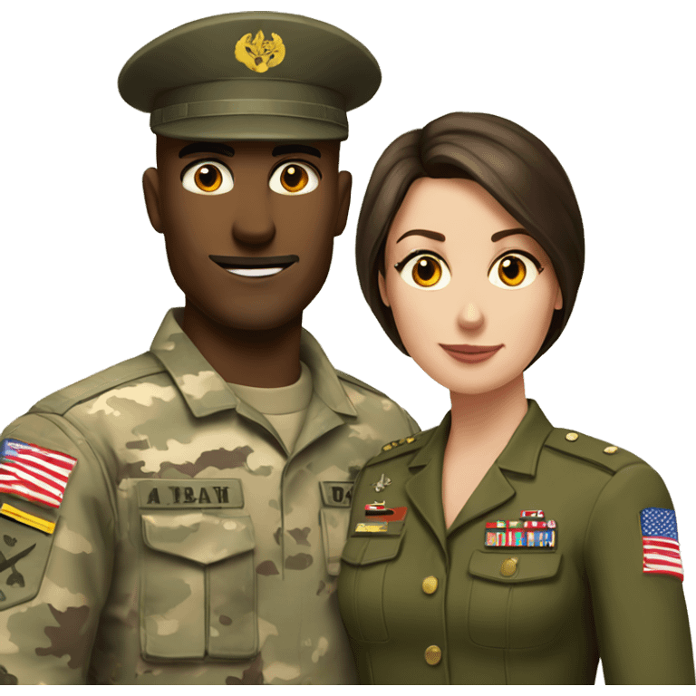 Army soldier and brunette wife next to him emoji