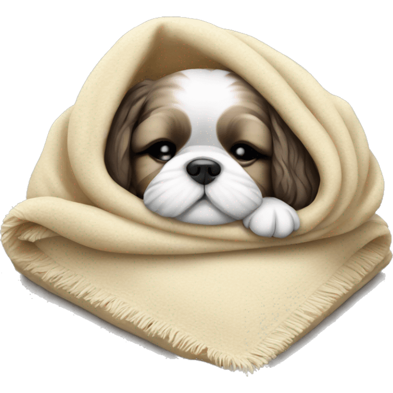 Realistic Shi - tzu puppy sleeping with a blanket emoji