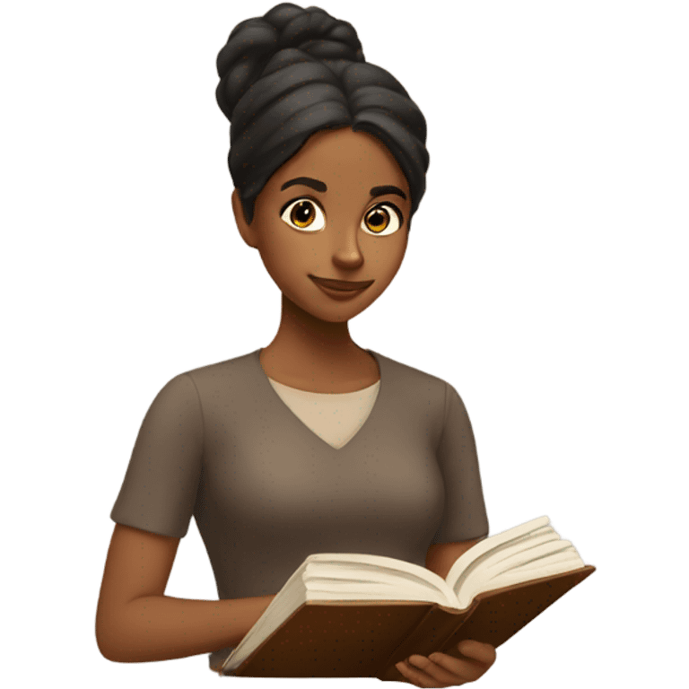 Brown girl with book emoji