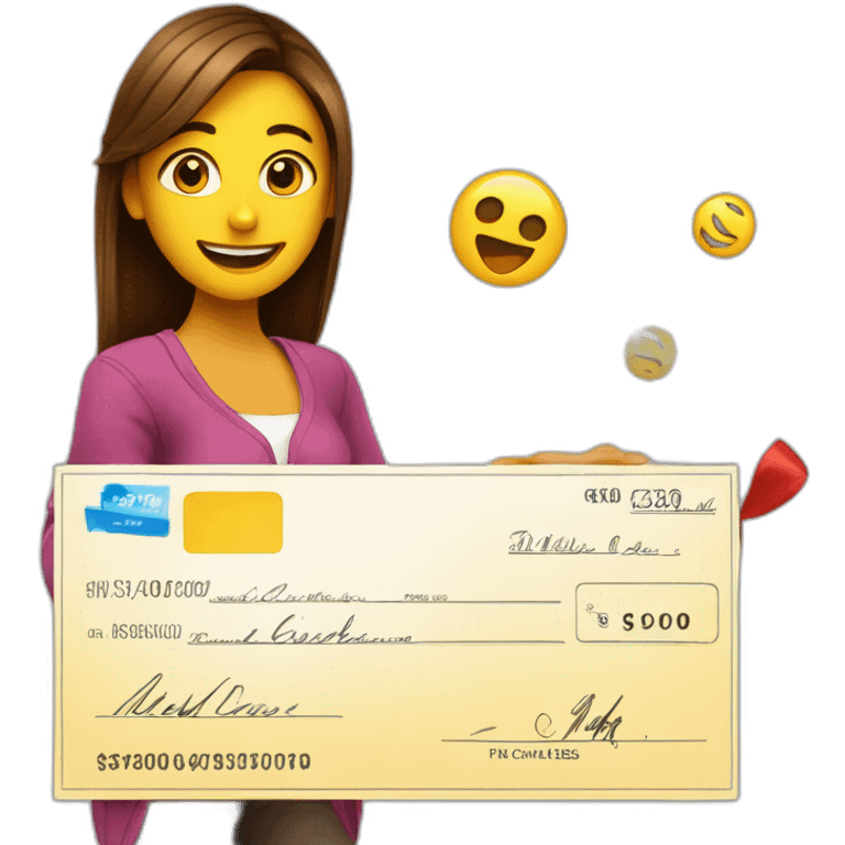 Chica recibe recompensa cheque emoji