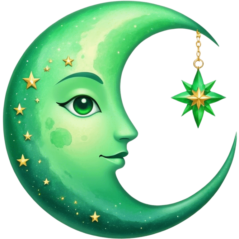 astrology moon in magical style, green emoji