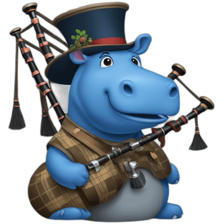 Blue hippo with bagpipes and Tam o’ shanter emoji