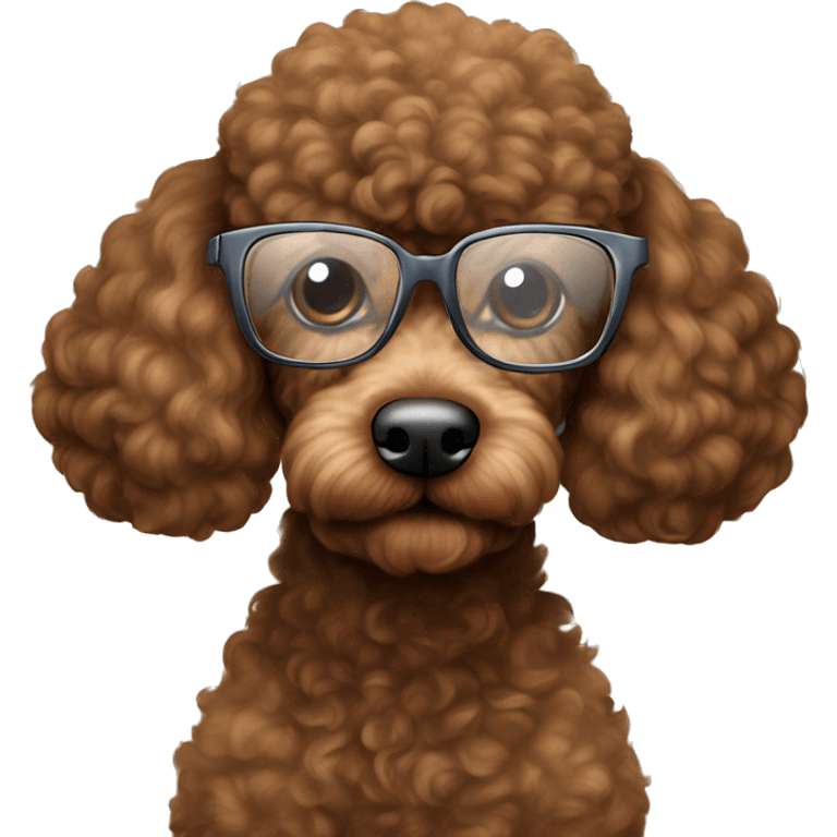 Brown poodle with wire rim glasses reading a book emoji