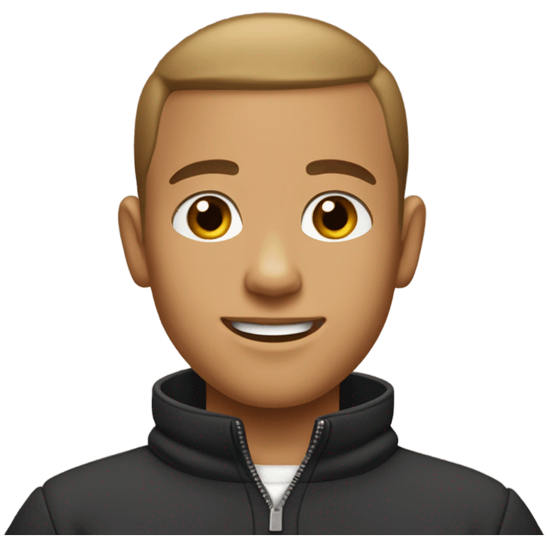 boy with light tanned skin, short buzz cut, no facial hair, wearing a smart quarter zip jumper. emoji