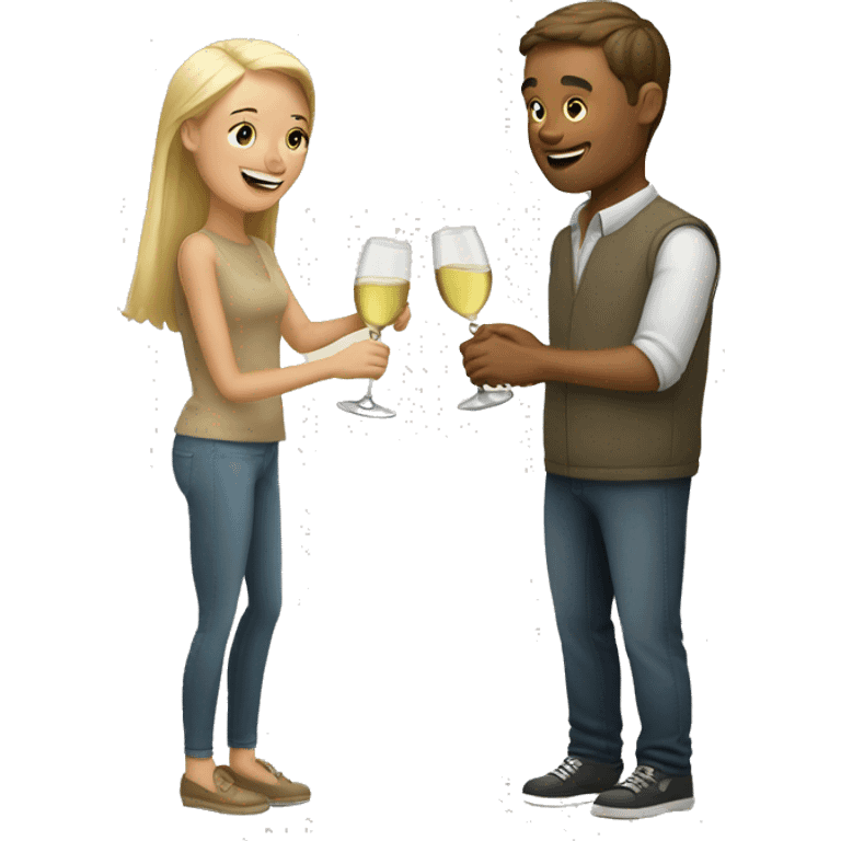 White couple sharing bottle of white wine emoji