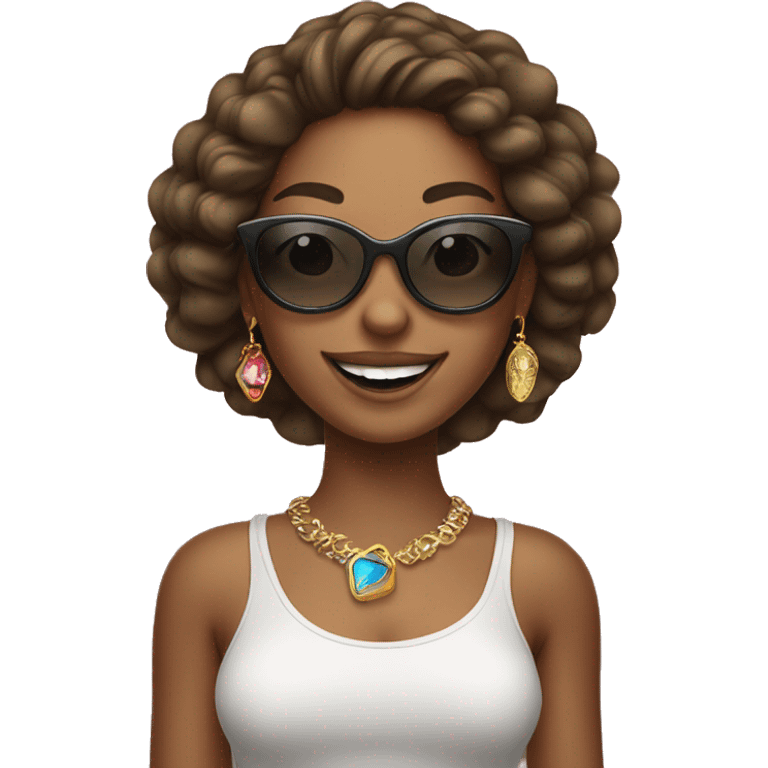 smiling girl in sunglasses with jewelry and lighter skin emoji