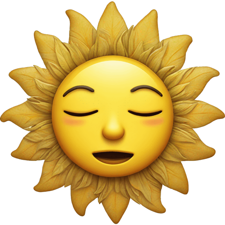 boho sun, yellow, closed eyes with nose and lips,  emoji