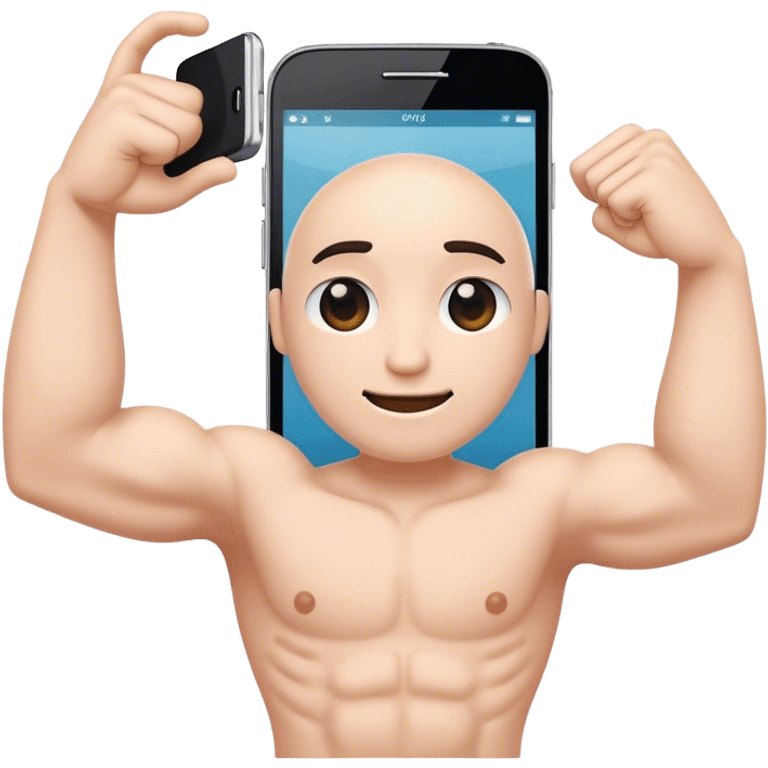 a mobile Phone with arms to the side of the phone flexing emoji