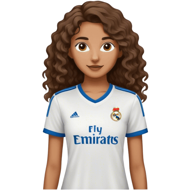 Chica delgada,cabello ondulado,morena,camisa del Real Madrid emoji